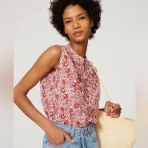 Derek Lam Red Floral Tie Neck Sleeveless Top Women’s Size 38 (US 6) 100% Cotton